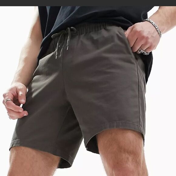 Asos skinny chino shorts with elastic waist in khaki (green)S‎ NWT IN PACKAGING - Picture 2 of 10